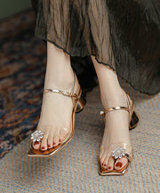 Golden High Heel Flip Flops Chunky Fashion Buckle Strap Sandals
