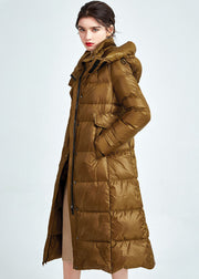 Golden Thick Duck Down Puffer Jacket Drawstring Sashes Winter
