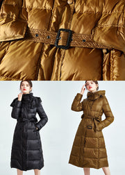 Golden Thick Duck Down Puffer Jacket Drawstring Sashes Winter