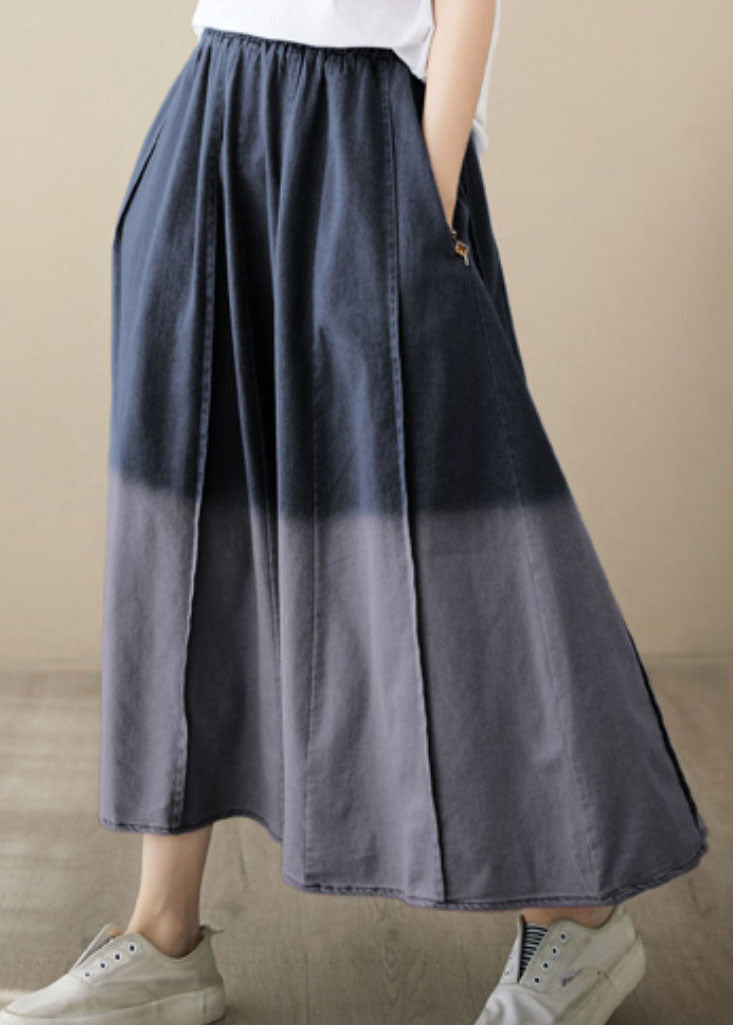 Gradient Black Wrinkled Pockets Patchwork Denim Skirts Summer