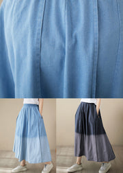 Gradient Black Wrinkled Pockets Patchwork Denim Skirts Summer