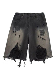 Gradient Color Black Patchwork High Waist Denim Shorts Summer