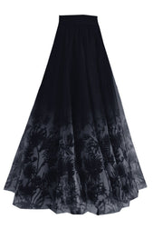 Gradient Color Black Print High Waist Tulle A Line Skirt Spring
