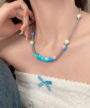 Gradient Color Blue Aloy Beading Graduated Bead Necklace