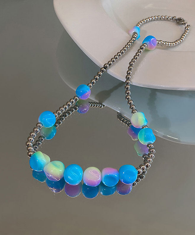 Gradient Color Blue Aloy Beading Graduated Bead Necklace