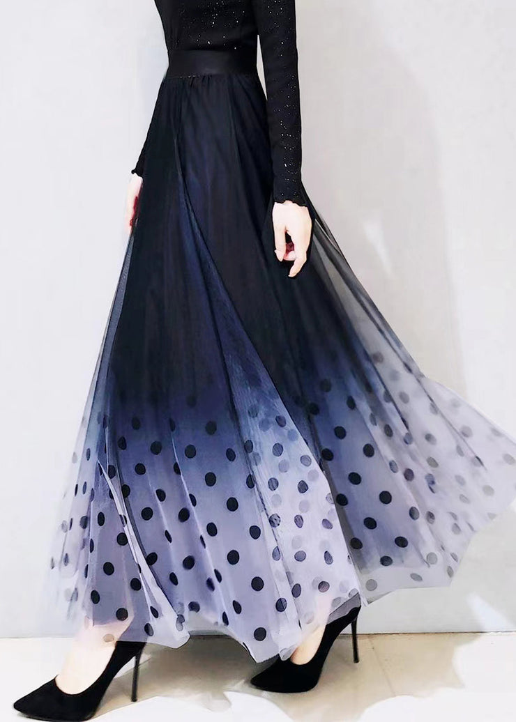 Gradient Color Blue Dot High Waist Tulle A Line Skirts Spring