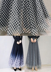 Gradient Color Blue Dot High Waist Tulle A Line Skirts Spring