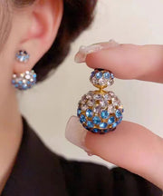 Gradient Color Blue Sterling Silver Inlaid Zircon Round Stud Earrings