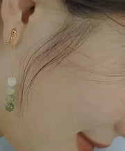 Gradient Color Green Jade Pearl Drop Earrings