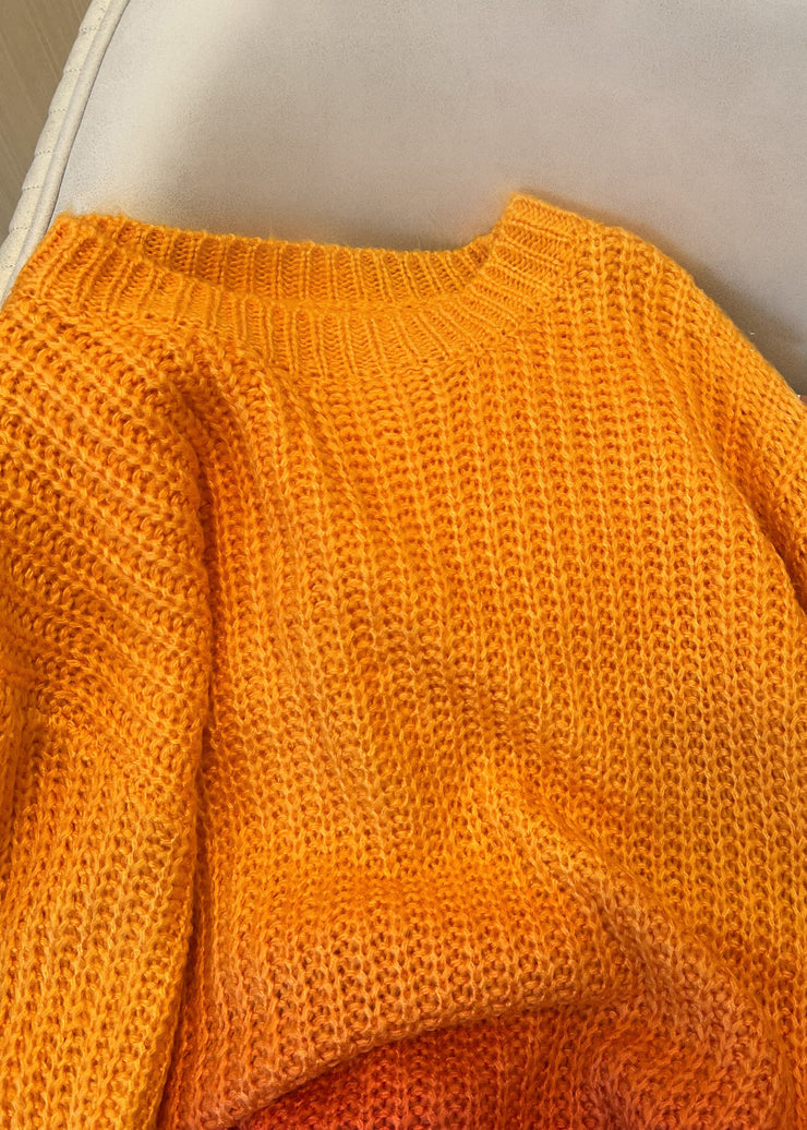 Gradient Color Orange O-Neck Cozy Thick Knit Sweaters Fall