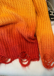 Gradient Color Orange O-Neck Cozy Thick Knit Sweaters Fall