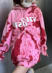 Gradient Color Pink Graphic Zippered Drawstring Hooded Coats Fall