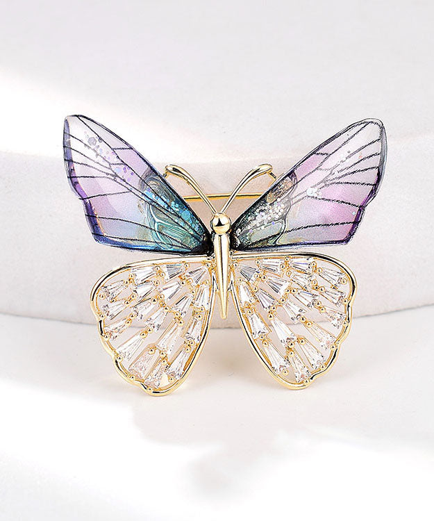 Gradient Color Purple Copper Zircon Resin Butterfly Brooches