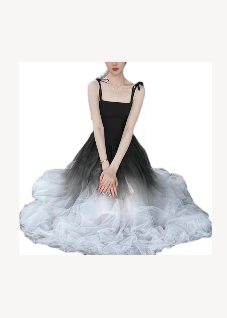 Gradient Color Wrinkled Strap Dress 2024 New Original Design