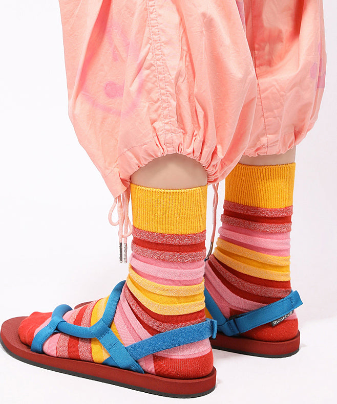Gradient Striped Rainbow Color Blocking Pile Mid Calf Socks