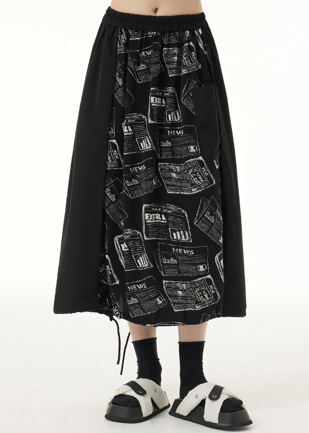 Graphic Asymmetrical Design Drawstring Elastic Waist Skirts