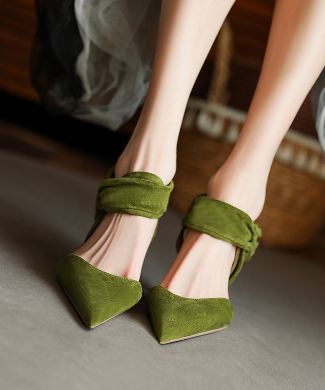Grass Green Sandals Stiletto Suede Fitted Splicing Buckle Strap
