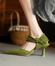 Grass Green Sandals Stiletto Suede Fitted Splicing Buckle Strap