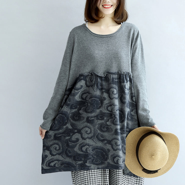 Gray clouds print patchwork winter dresses plus size sweat dress cotton maternity clothing
