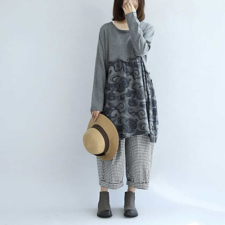 Graue Patchwork-Winterkleider mit Wolkenmuster plus Größen-Sweatkleid aus Baumwolle für Umstandsmode