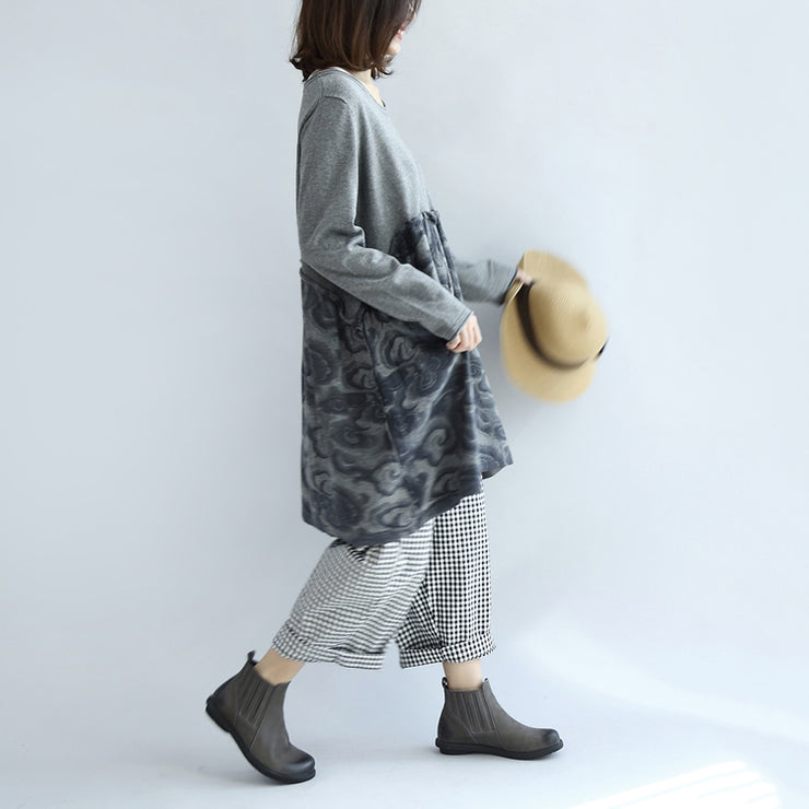 Graue Patchwork-Winterkleider mit Wolkenmuster plus Größen-Sweatkleid aus Baumwolle für Umstandsmode