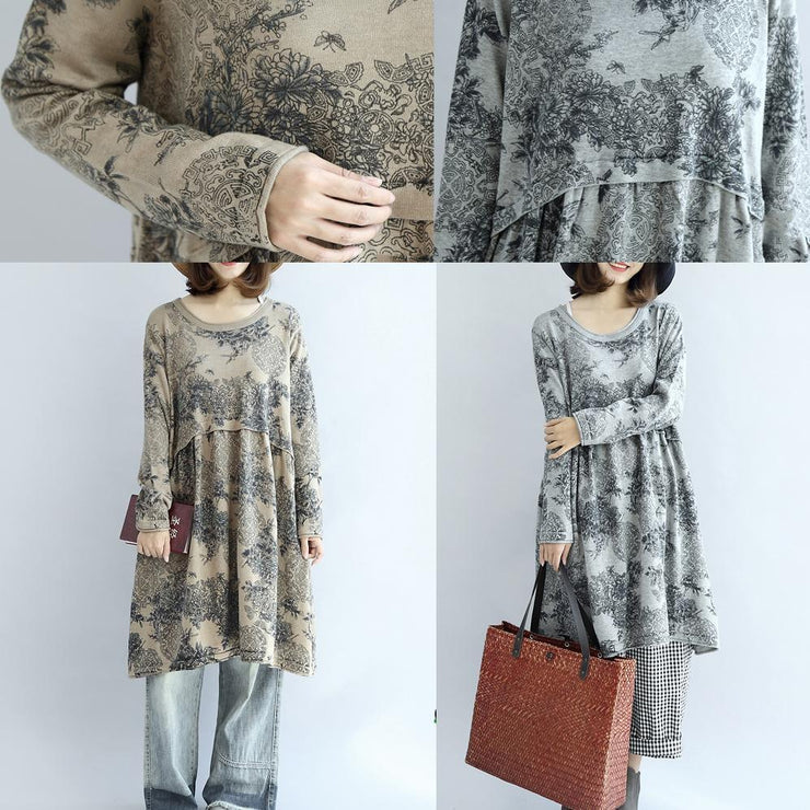 Gray knit print cotton dresses oversized pullover maternity dress blouses