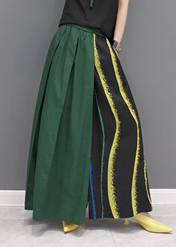 Green Asymmetrical Design Cotton Pants Skirt Elastic Waist Spring