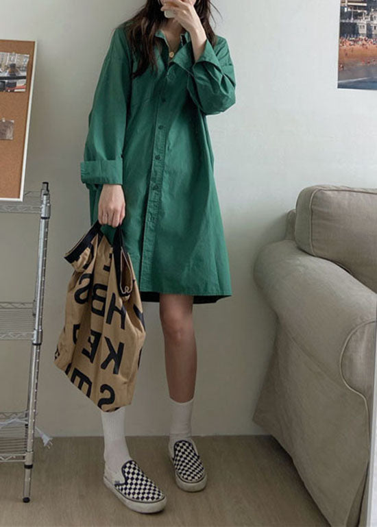 Green Button Cotton Loose shirts Tops Spring