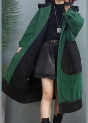 Green Button Pockets Corduroy thick Winter Coats