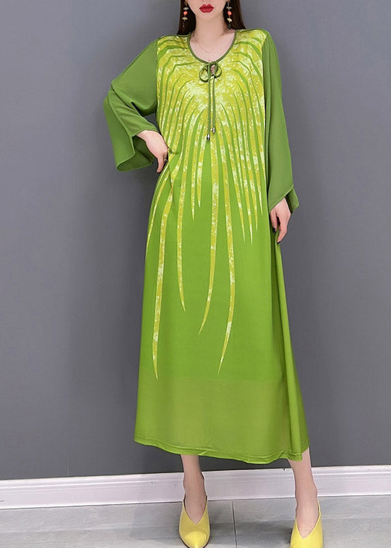 Green Chiffon vacation Dress Appliques Lace Up Long Sleeve