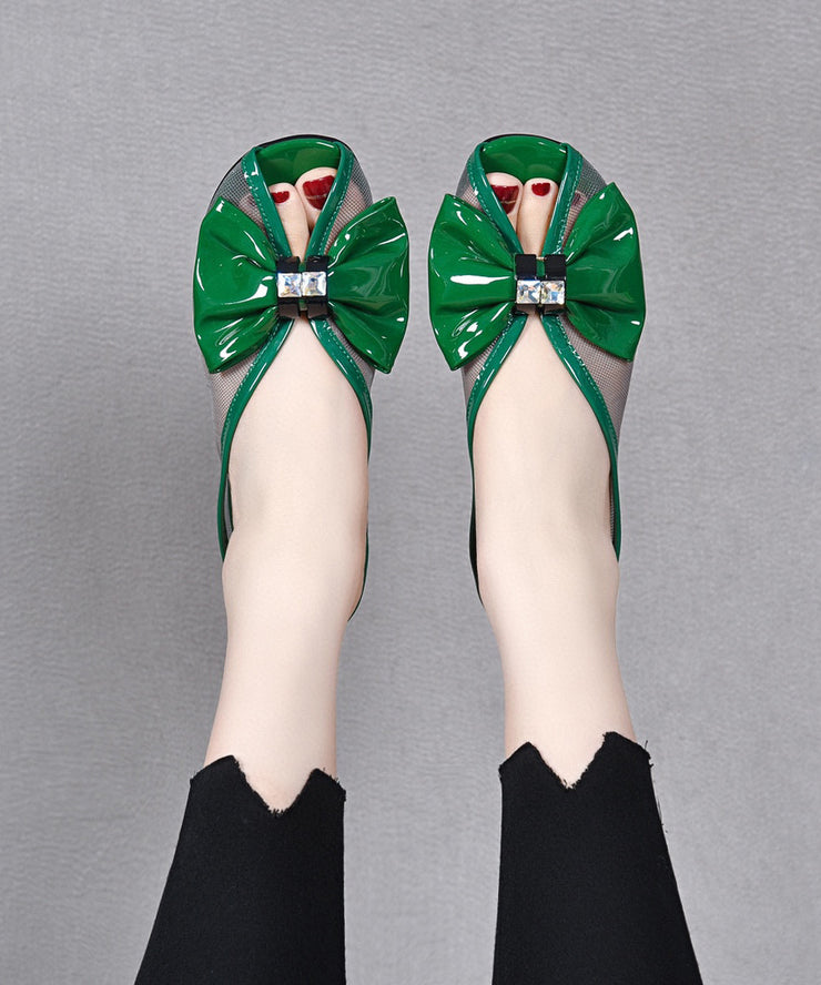 Green Chunky Tulle Fashion Bow Splicing Slide Sandals