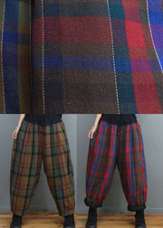 Green Chocolate Plaid Patchwork Fine Cotton Filled Pants Winter