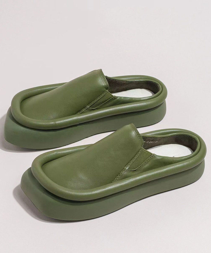 Green Comfy Splicing Faux Leather Platform Slide Sandals