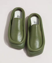 Green Comfy Splicing Faux Leather Platform Slide Sandals