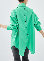 Green Cotton Blouses Asymmetrical Design Oversized Fall