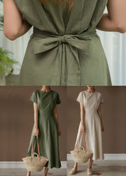 Green Cotton Cinch Dresses Side Open Exra Large Hem Summer
