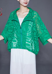 Green Cotton UPF 50+ Coat Jacket Zip Up Oversized Batwing Sleeve