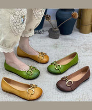 Green Cowhide Leather Vintage Splicing Sequined Flat Feet Shoes