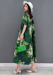 Chiffon-Hemdkleider mit grünem Gänseblümchen-Print, übergroße Taschen, kurze Ärmel