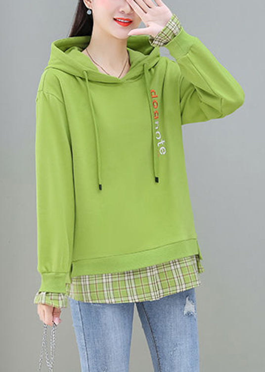 Grüne Kordelzug gefälschte zweiteilige Kapuzen-Baumwoll-Sweatshirt mit langen Ärmeln
