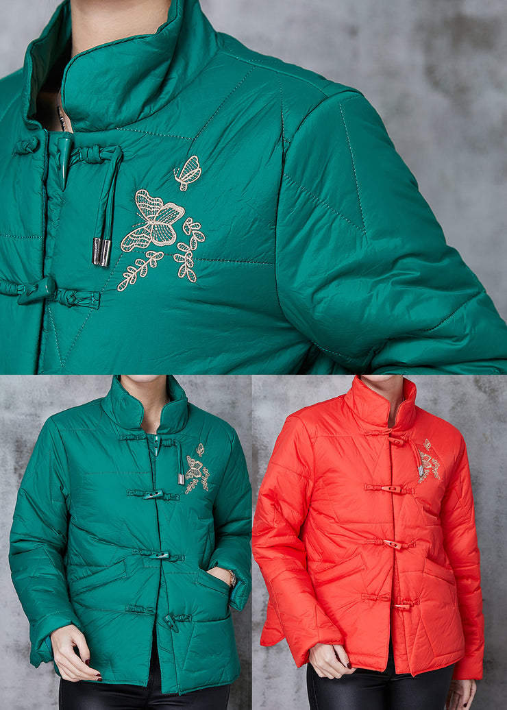 Green Duck Down Down Coat Embroideried Chinese Button Spring