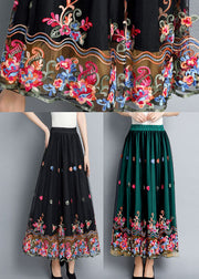 Green Embroidered Floral Elastic Waist Tulle Skirts Summer