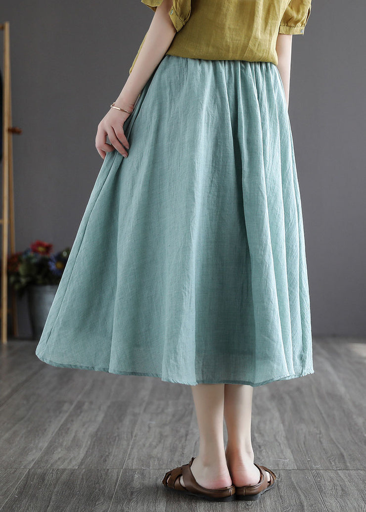 Green Exra Large Hem Linen A Line Skirt Chinese Button Spring