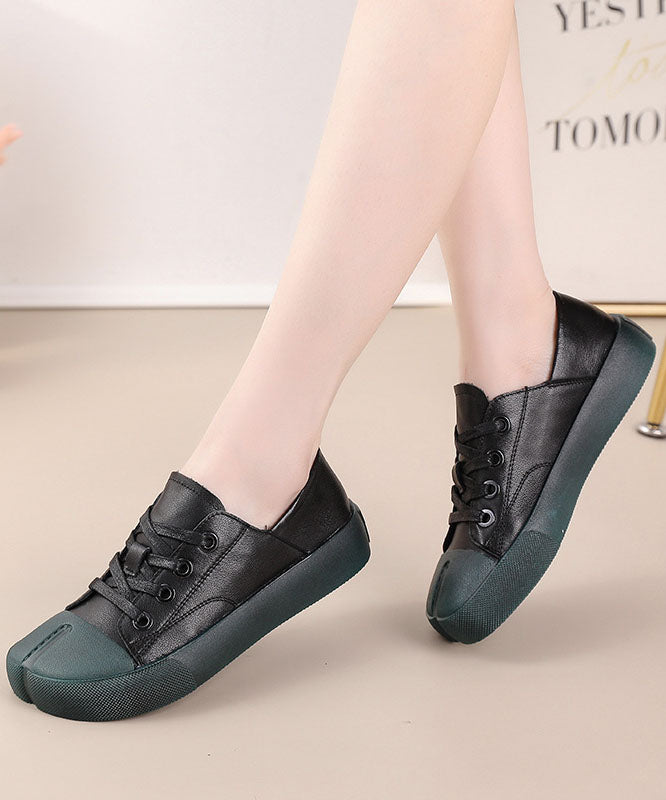 Green Flat Shoes Cowhide Leather Art Cross Strap Flat Shoes For Women
