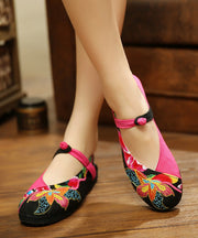 Green Flat Shoes Embroidered Cotton Fabric Women Splicing Flat Shoes