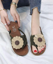 Green Floral Thong Sandals - SooLinen
