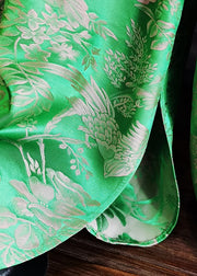 Green Jacquard Patchwork Silk Shirt Wrinkled Long Sleeve