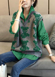 Green Knitted Vest Shirt Casual Age Reducing Two Piece Set Autumn New