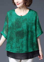 Green Layered  design Chiffon Tops side open Half Sleeve