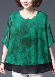 Green Layered  design Chiffon Tops side open Half Sleeve